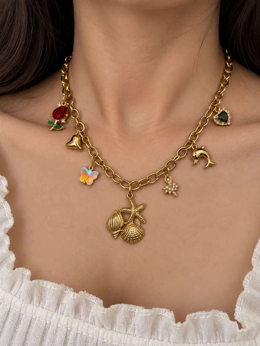 Ocean with red Tulip charm necklace