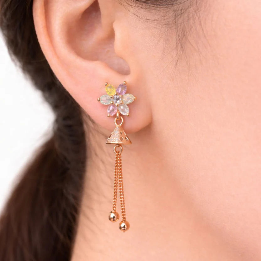 Pastel Bloom Tassel CZ Earrings