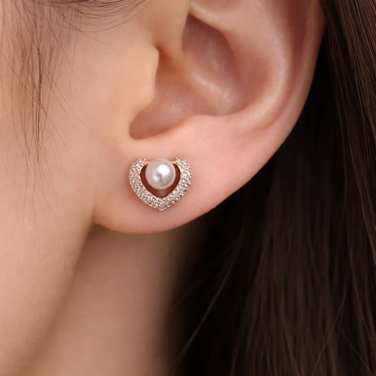 Pearl Heart Spark Stud Earrings