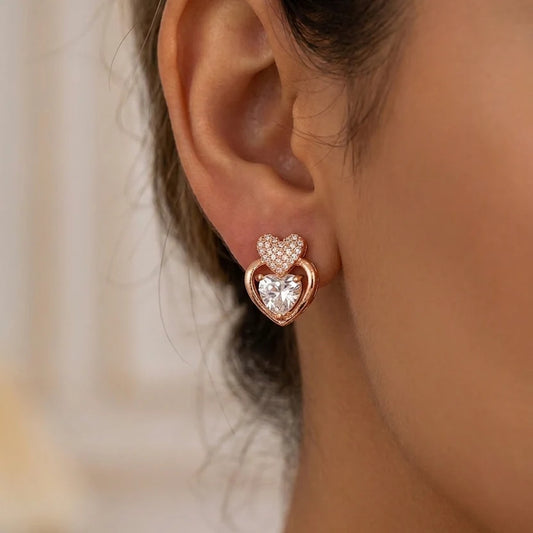 Rose Gold Crystal Heart Stud Earrings