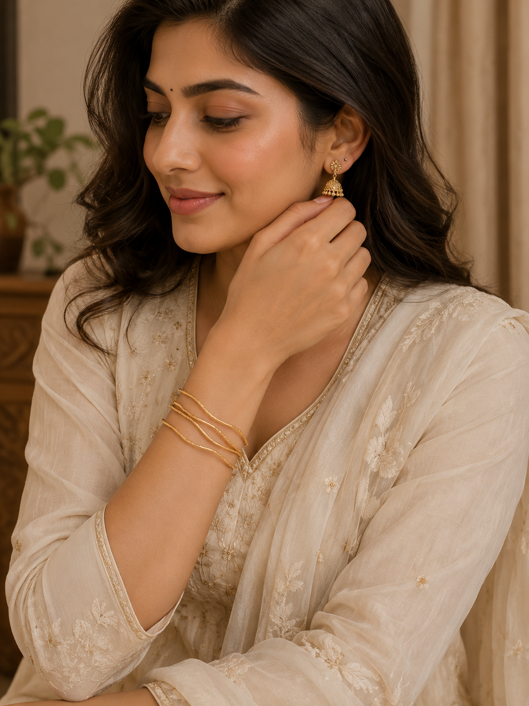 Textured Gold Bangle Set| Size 2.6"