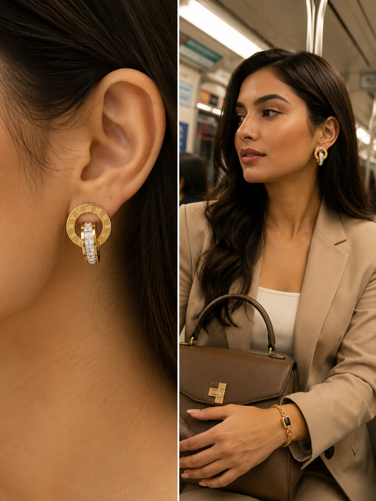 Roman Dial Crystal Hoop Earrings