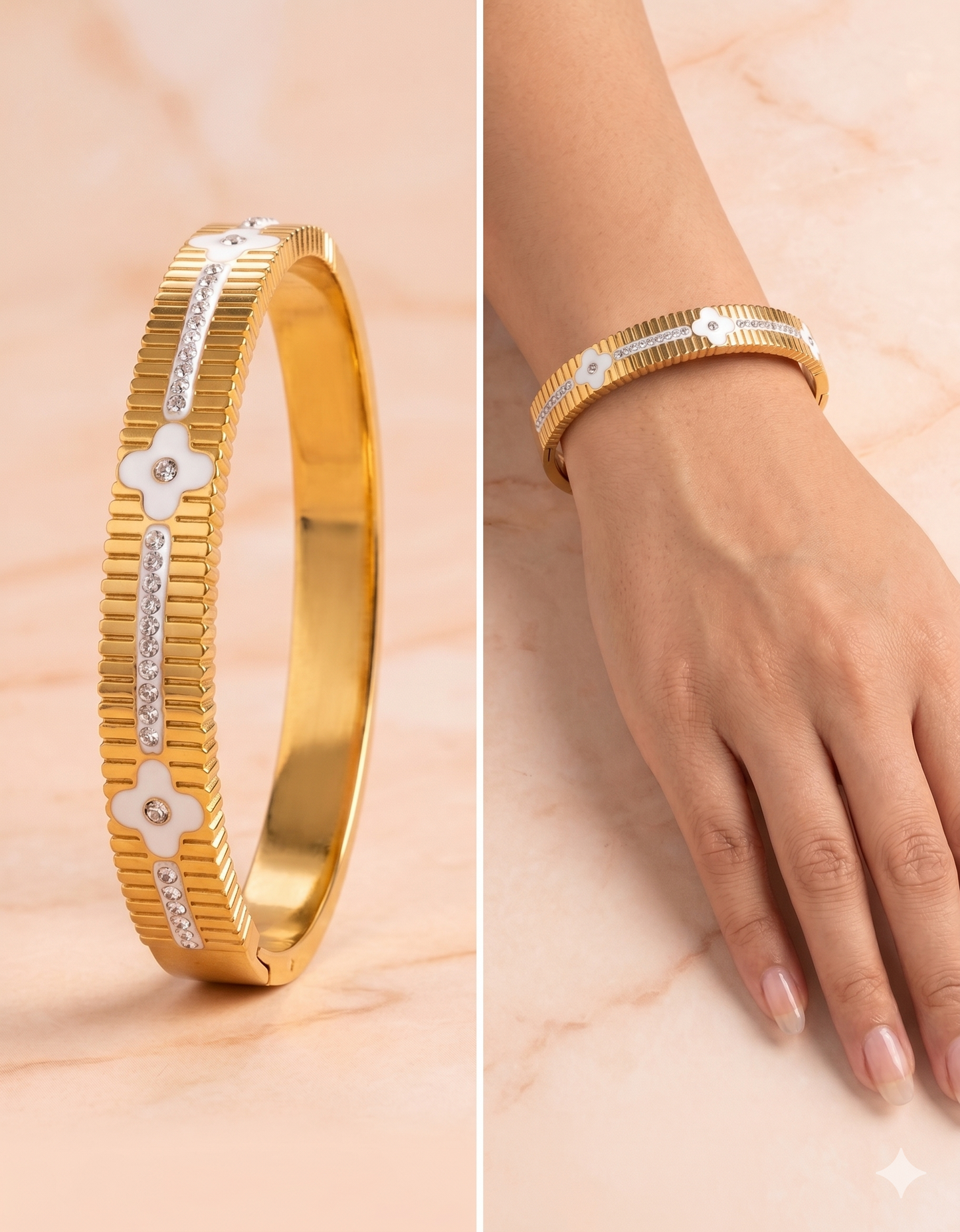 Ribbed Clover Crystal Kada - 2.2" size (Baby Size)