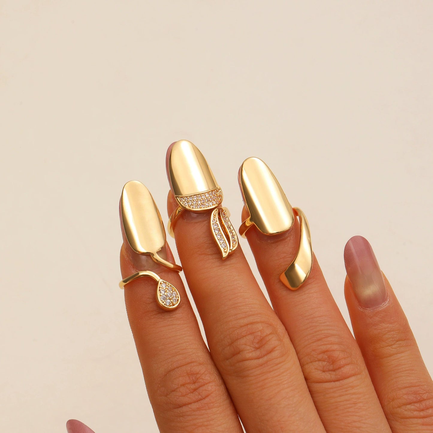 Chrome Elegance Open Nail Ring Set of 3 (One Size)