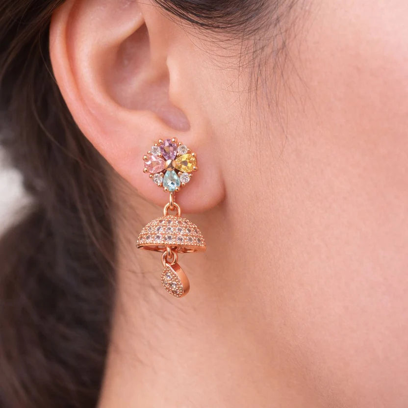 Pastel Bloom CZ Jhumki Earrings