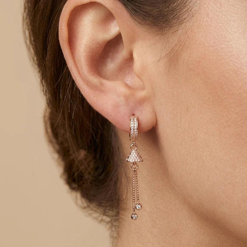 Rose Gold CZ Tassel Drop Earrings