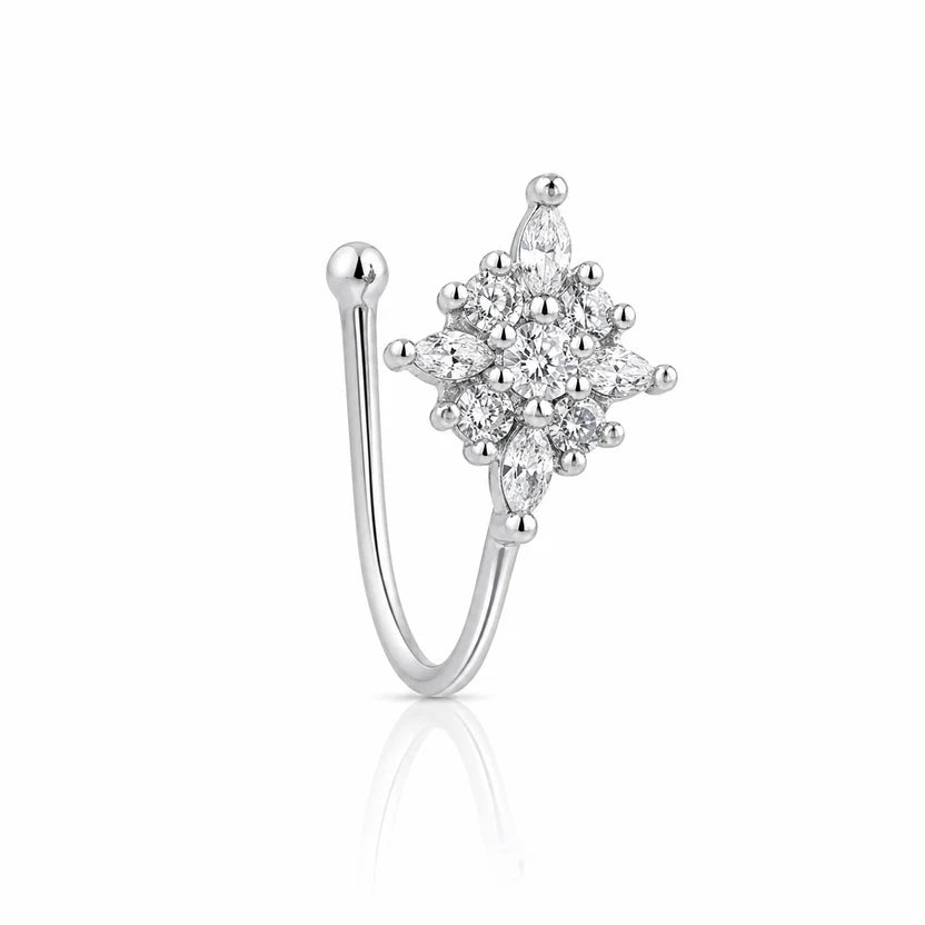 Silver CZ Anti Tarnish Flower Non Piercing Nose Pin - Pack of 3