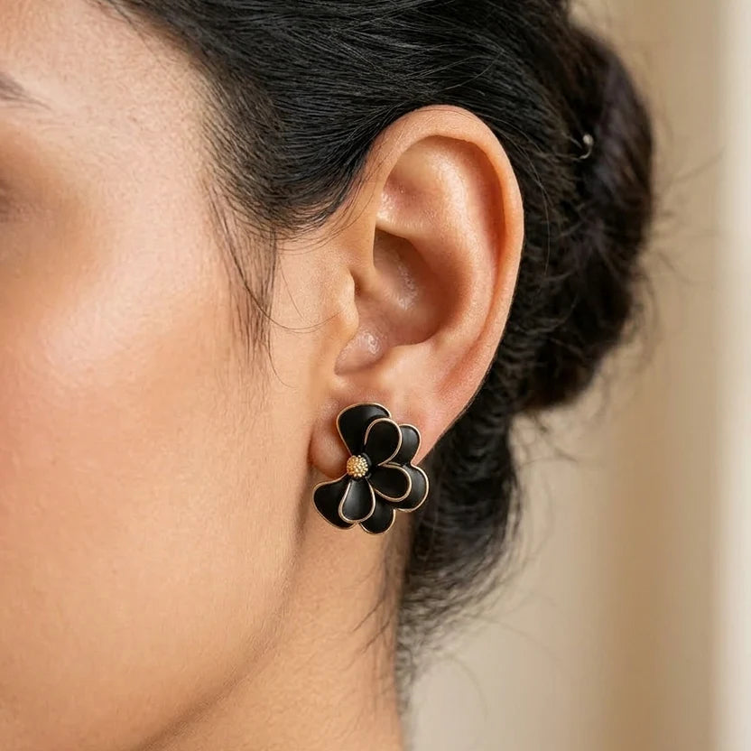 Pair of 3 - Clover, Star & Floral Design Korean Style Ear Stud