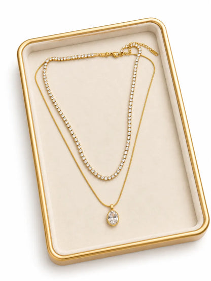 Tennis layered oval stone necklace