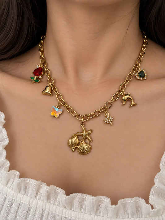 Ocean with red Tulip charm necklace