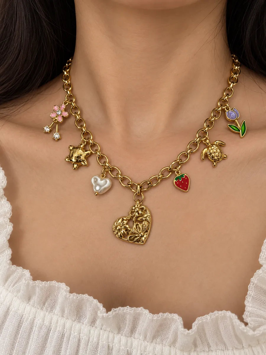 Floral heart charm necklace