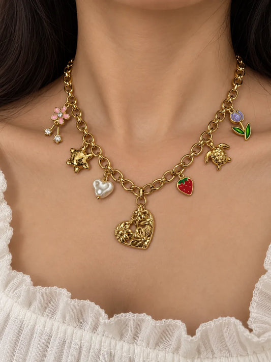 Floral heart charm necklace