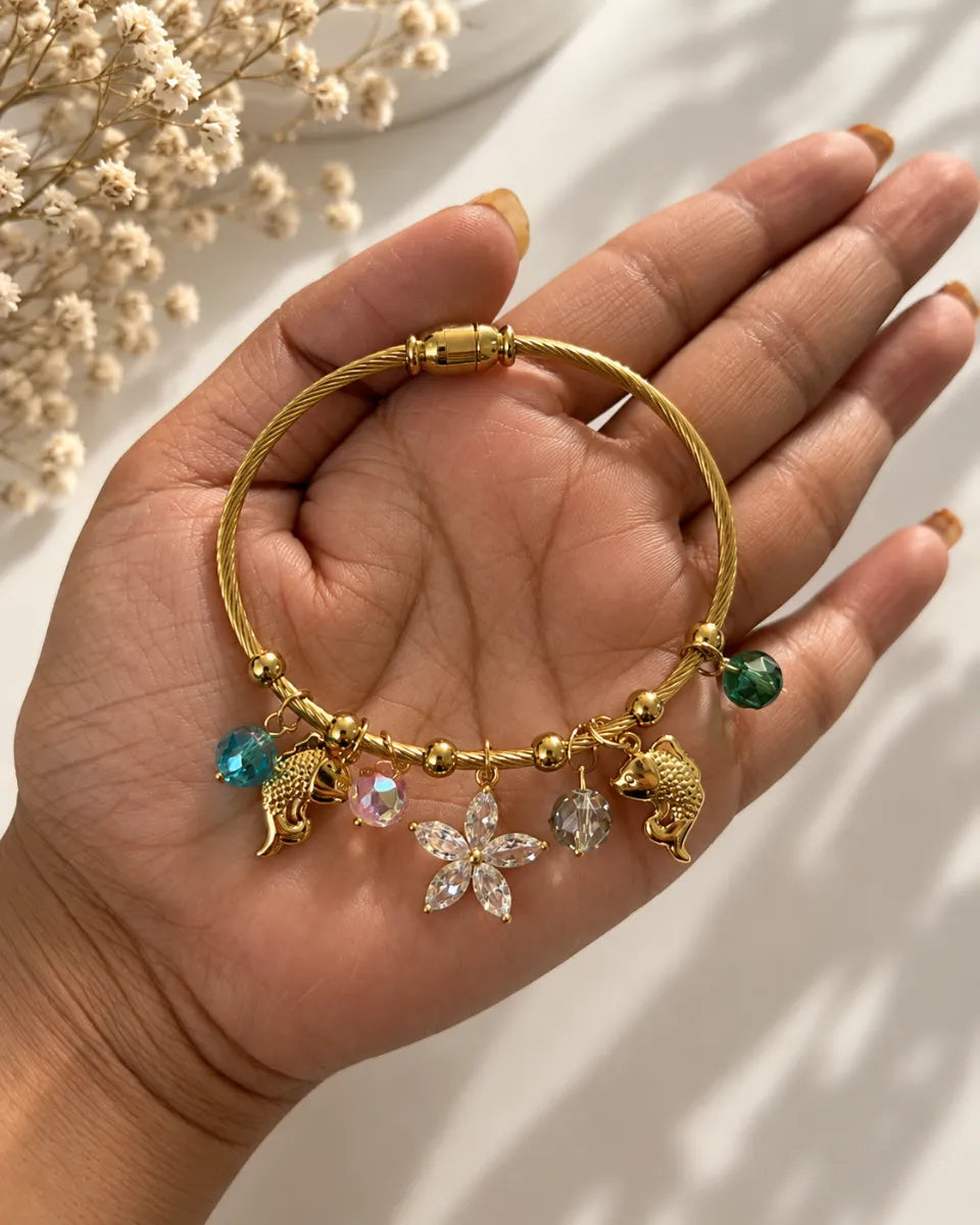White floral charm magnetic bracelet - 2.6"