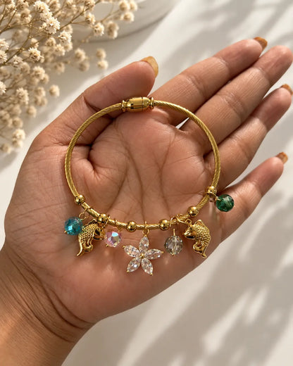 White floral charm magnetic bracelet - 2.6"