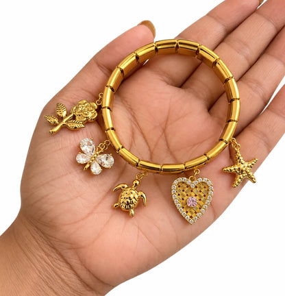 Studded heart with butterfly Italian charm bracelet - Size 2.6"