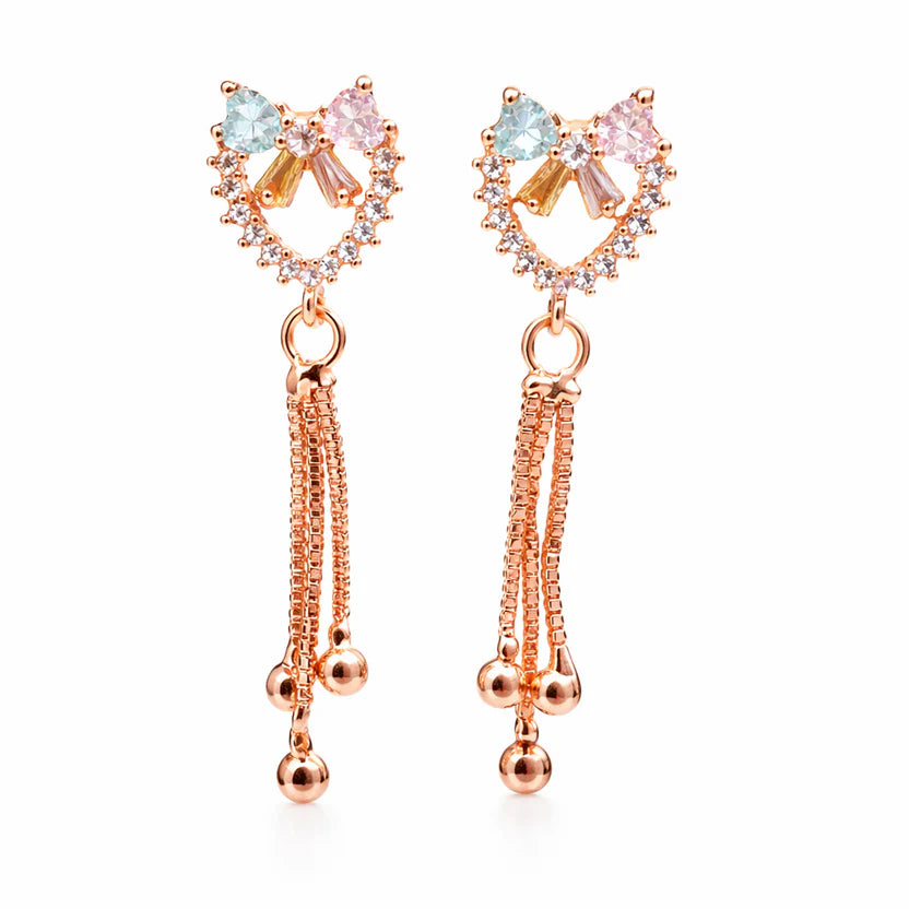 Pastel Heart Tassel Drop Earrings