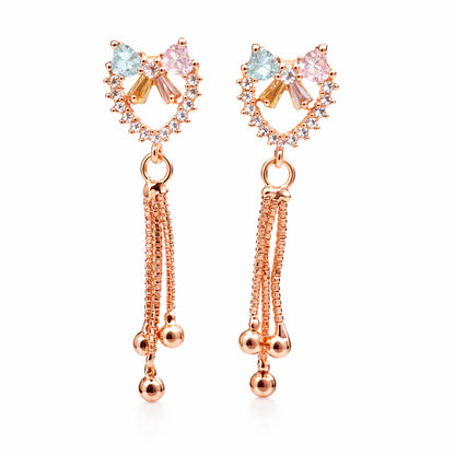 Pastel Heart Tassel Drop Earrings