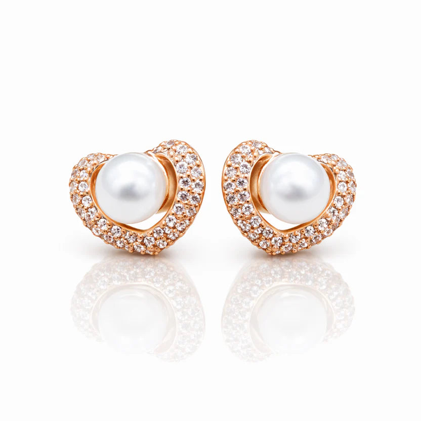 Pearl Heart Spark Stud Earrings