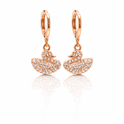 Sparkling Swan Hoop Drop Earrings
