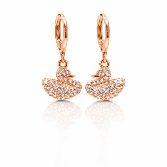 Sparkling Swan Hoop Drop Earrings