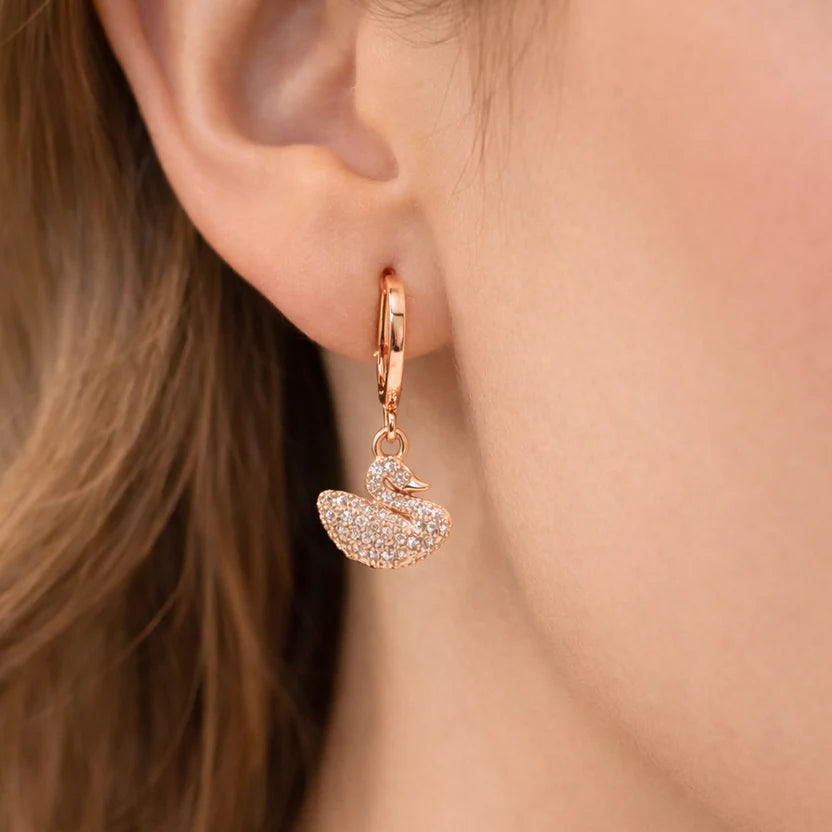 Sparkling Swan Hoop Drop Earrings