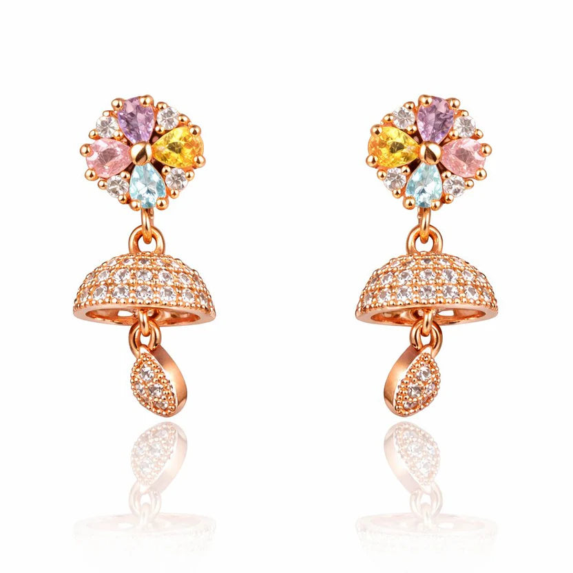Pastel Bloom CZ Jhumki Earrings