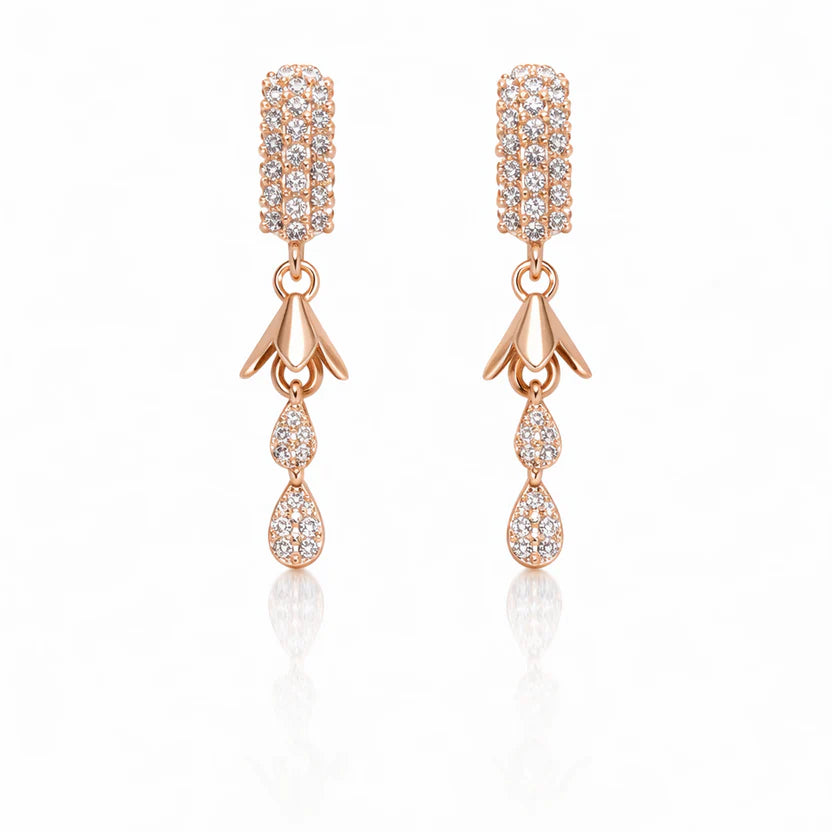 Rose Gold CZ Teardrop Dangler Earrings