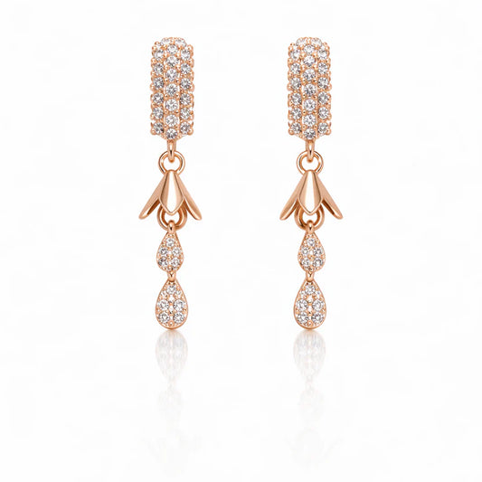 Rose Gold CZ Teardrop Dangler Earrings
