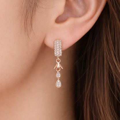 Rose Gold CZ Teardrop Dangler Earrings