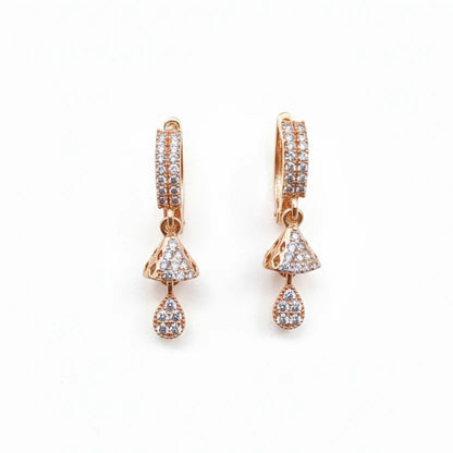 Rose Gold CZ Teardrop Hoop Earrings