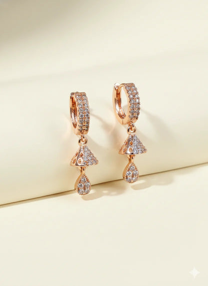 Rose Gold CZ Teardrop Hoop Earrings