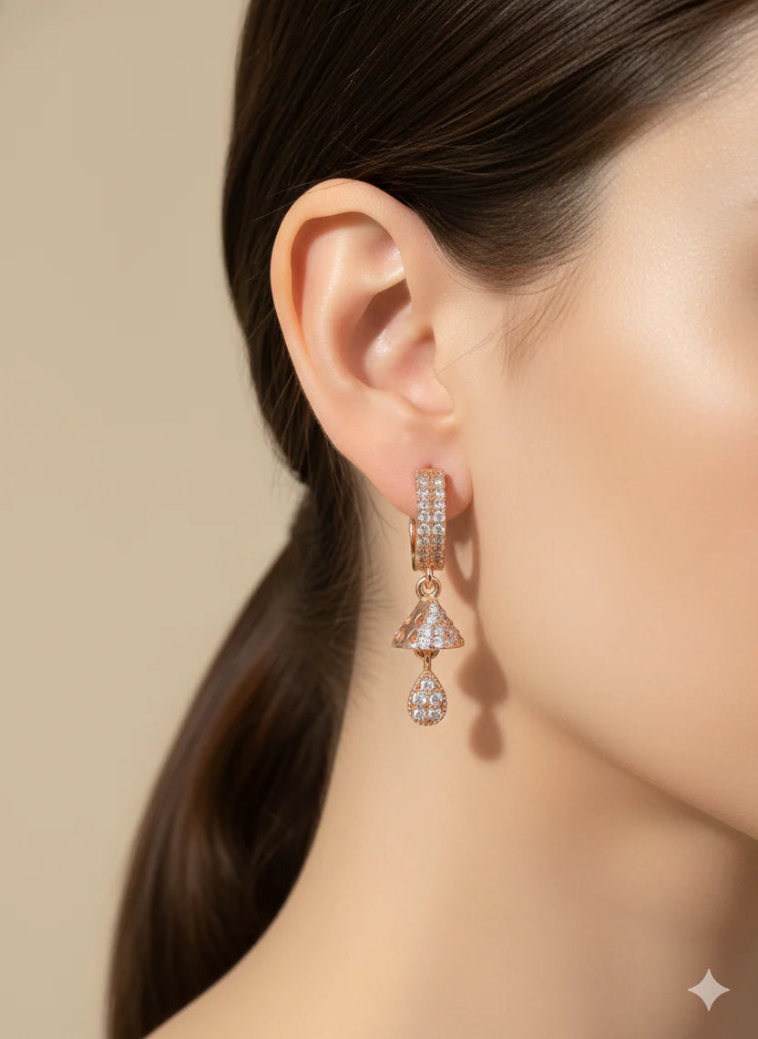 Rose Gold CZ Teardrop Hoop Earrings