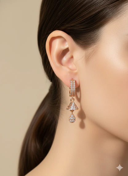 Rose Gold CZ Teardrop Hoop Earrings