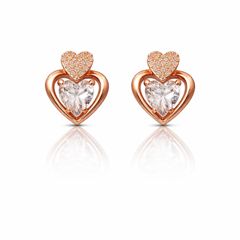 Rose Gold Crystal Heart Stud Earrings