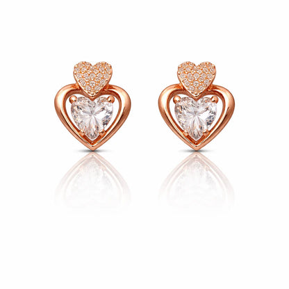 Rose Gold Crystal Heart Stud Earrings