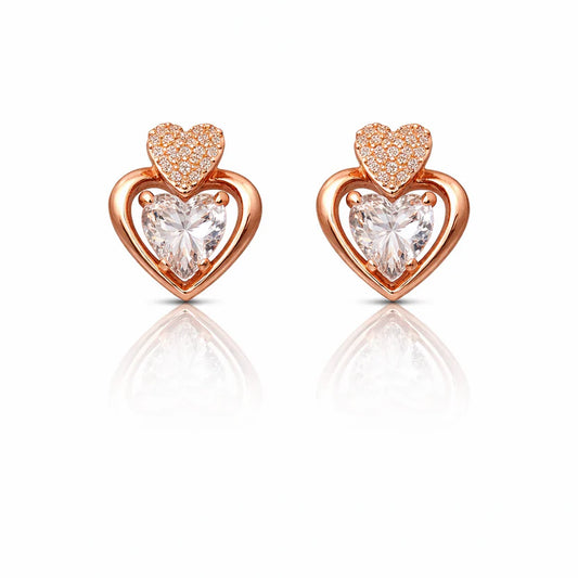 Rose Gold Crystal Heart Stud Earrings