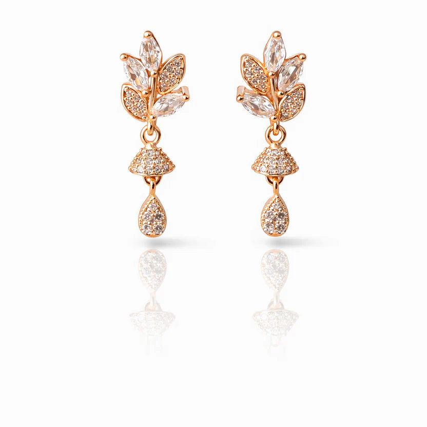 Rose Gold Leaf Drop CZ Earrings