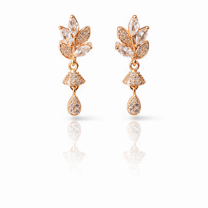 Rose Gold Leaf Drop CZ Earrings