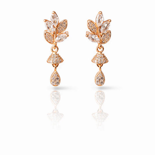 Rose Gold Leaf Drop CZ Earrings