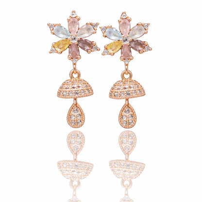 Pastel Bloom CZ Jhumki Earrings