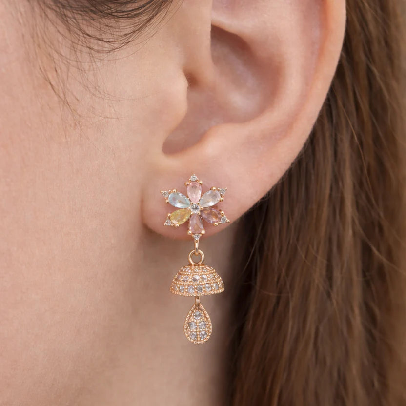Pastel Bloom CZ Jhumki Earrings