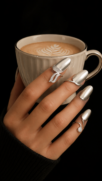 Chrome Elegance Open Nail Ring Set of 3 (One Size)