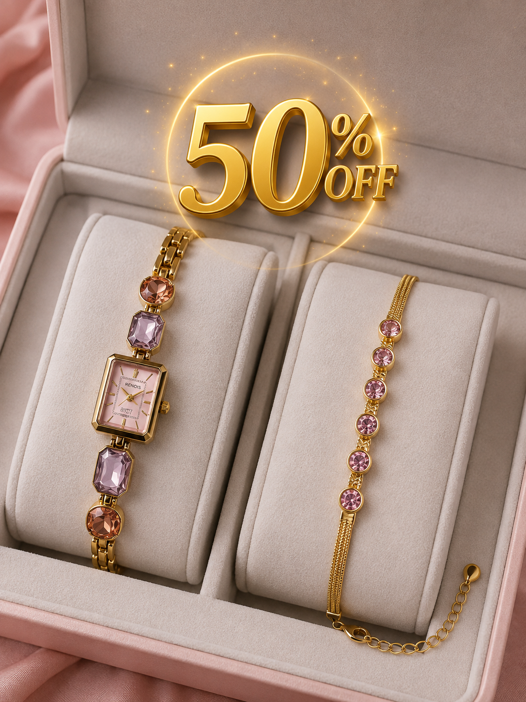Elegant Women's Crystal Watch & Bracelet Gift Set