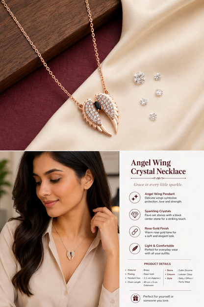 Angel Wing Rose Gold Crystal Necklace