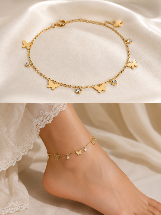 Golden Butterfly Charm Anklet - Single Piece