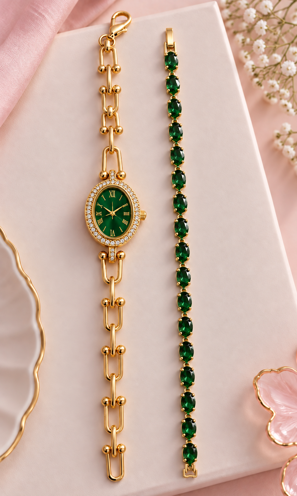Elegant Crystal Watch & Bracelet Combo