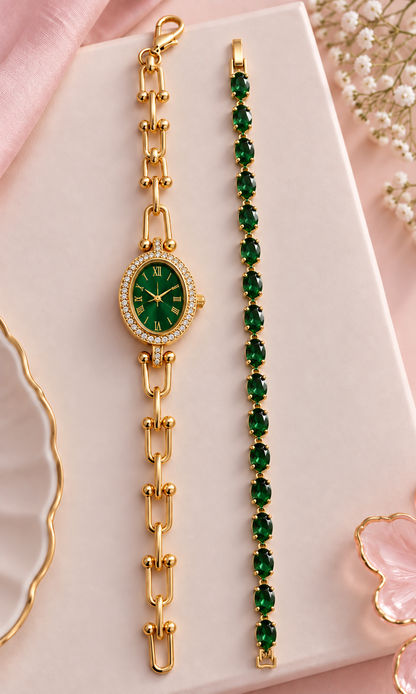 Elegant Crystal Watch & Bracelet Combo