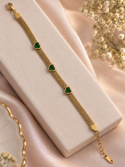 Emerald Heart Mesh Bracelet