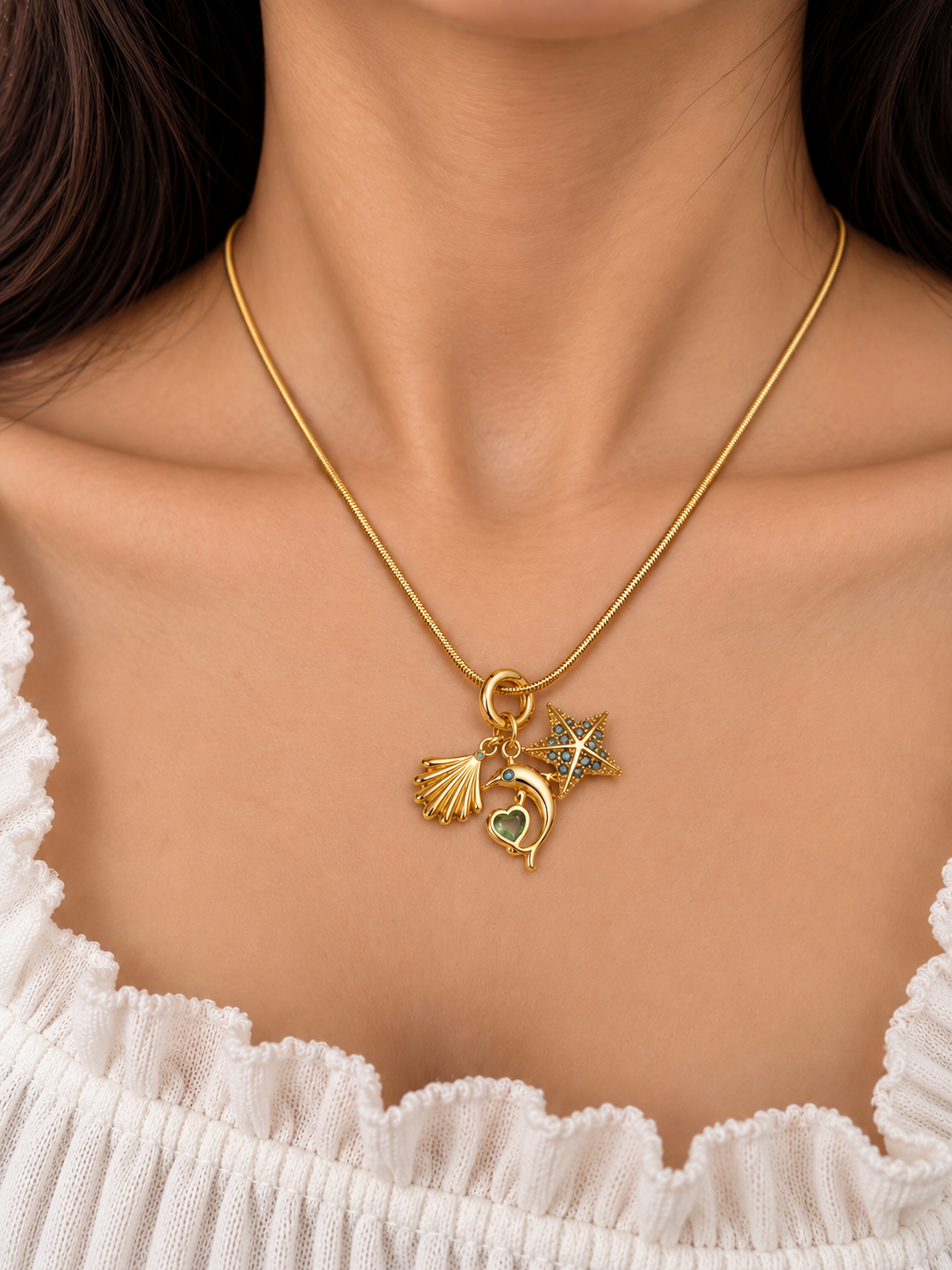 Blue star shell charm necklace