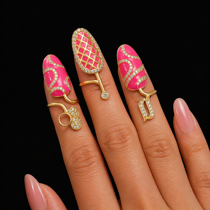 Open CZ Pink Nail Ring Set of 3 (One Size)